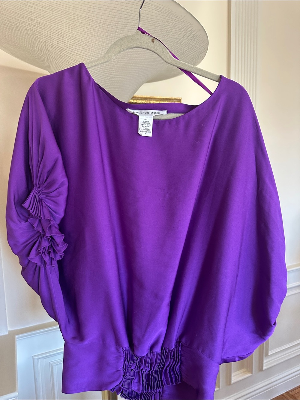Diane Von Furstenberg Vibrant Purple Ruffled Sleeve Blouse